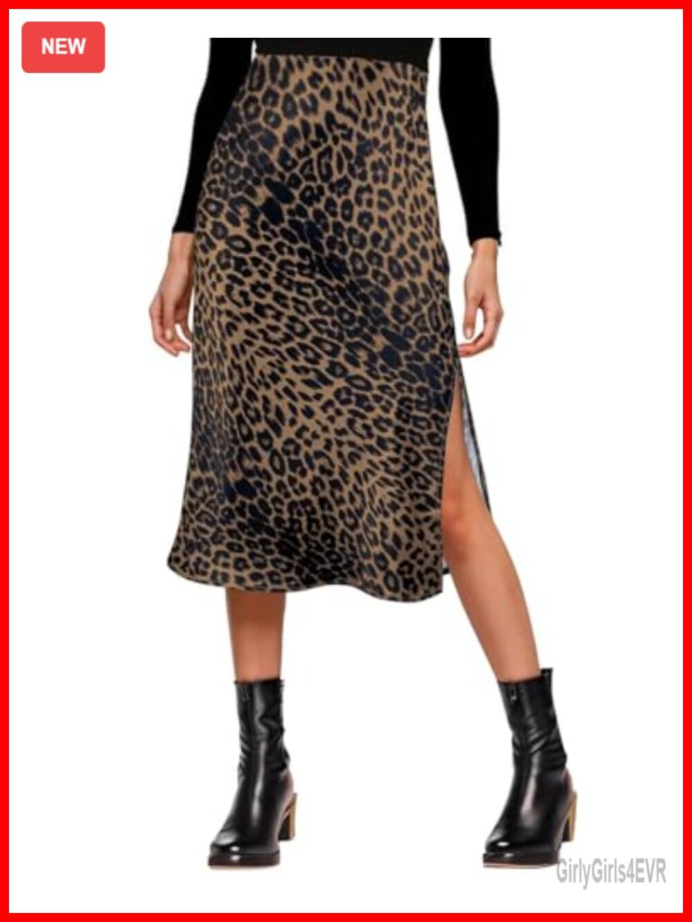Satin Silk High Waist Slit Midi Skirt A-Line Pull-On Women's
